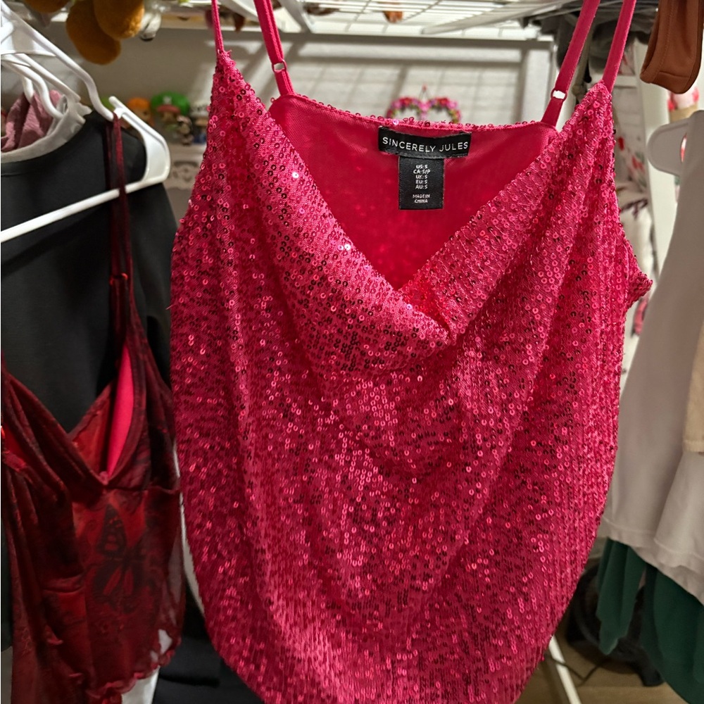 Sincerely Jules Fuchsia Sequin Camisole
